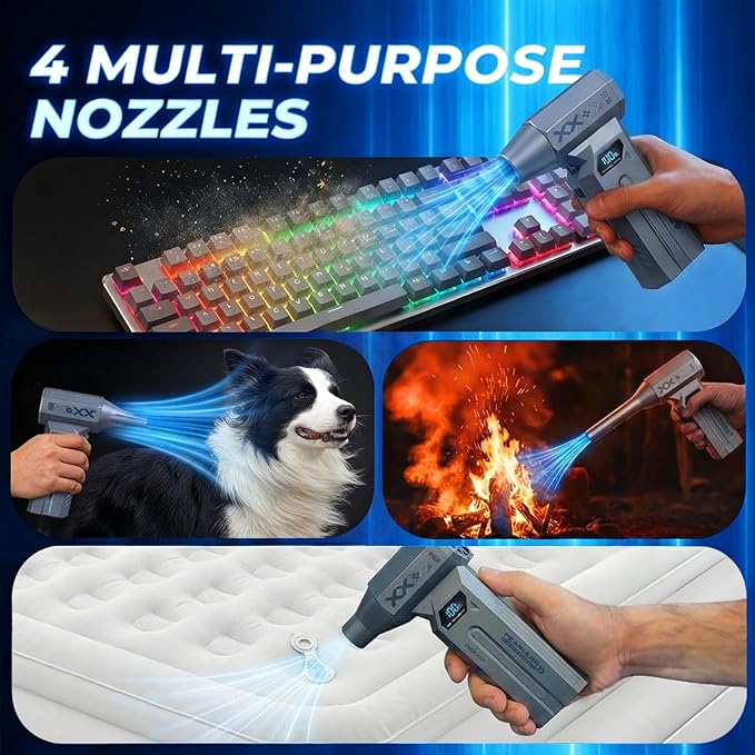 Veloz Compressed Air Duster-4 Gear Adjustable Super Power Portable Electric Air Duster with LED Light, Rechargeable Cordless Air Blower for PC, Keyboard, Outdoor, House and Car