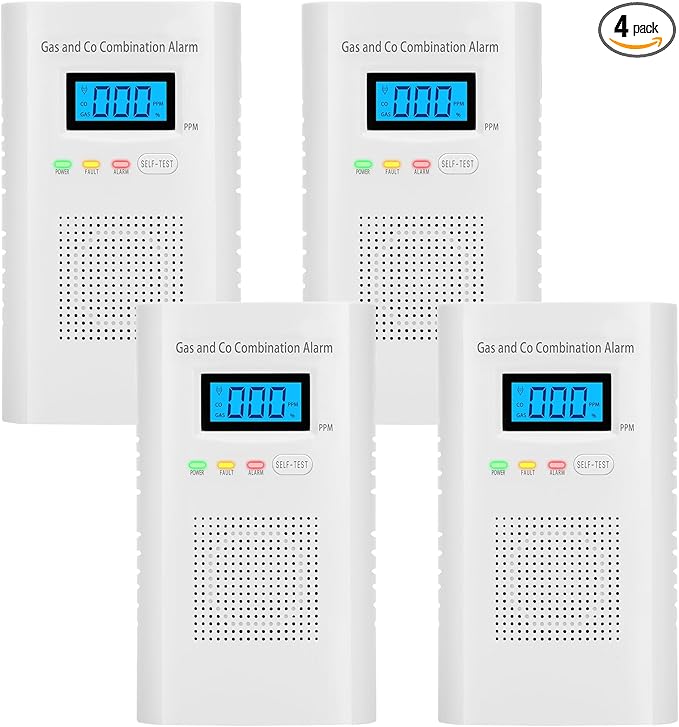 Lunarlipes 4 Packs Plug in Carbon Monoxide Detector, Gas and Carbon Monoxide Detector, Natural Gas Detectors for Home/Apartment/RV/Camping, with Battery Backup