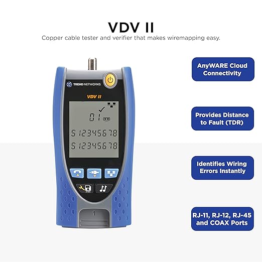 TREND Networks | R158007 | VDV II Basic | Cloud Connected | Voice, Data and Video Cable Verifier | Copper Cable Tester | Advanced Wiremap & Troubleshooting Tool