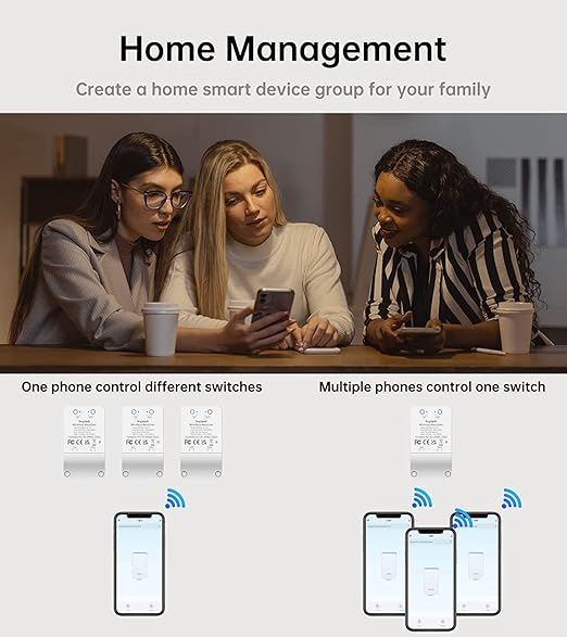 Smart Wi-Fi Light Switch, 2 Channels Linptech Wireless Relay Switch Tuya App Remote Control Voice Control Home Automation Timer Compatible with Alexa for LED Ceiling Pull Chain Light