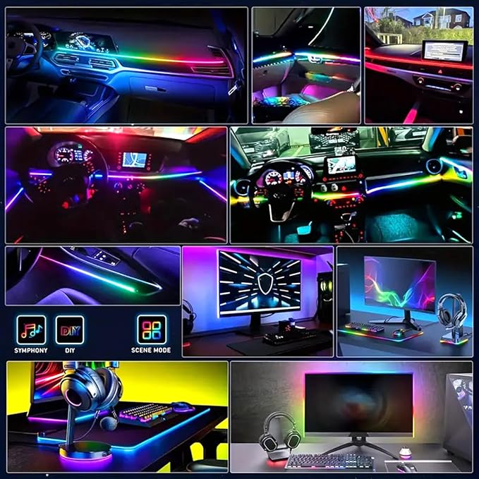 Goodream Interior Car Ambient Lighting Kit, 43.3 Inches RGB USB LED Ultrathin Acrylic Strip Lights Neon Accessories for Cars Truck SUV Center Console Dashboard with APP&Remote Control