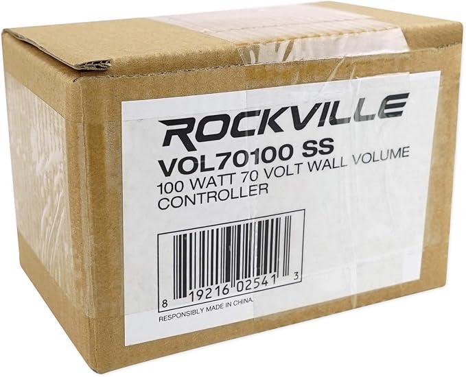 Rockville VOL70100 100W Wall Volume Controller 70V/100V, Stainless Steel Frame, Precise 12-Step Control, Easy Euro-Block Install, for Commercial Audio Systems
