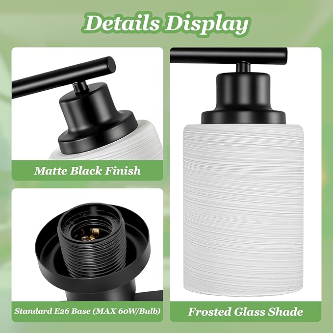 Guliaofo 6-Light Bathroom Light Fixtures, Vanity Lights for Mirror with Textured Milky White Glass Shade, E26 Base Modern Kitchen Light Fixtures Wall Sconce Light - Black