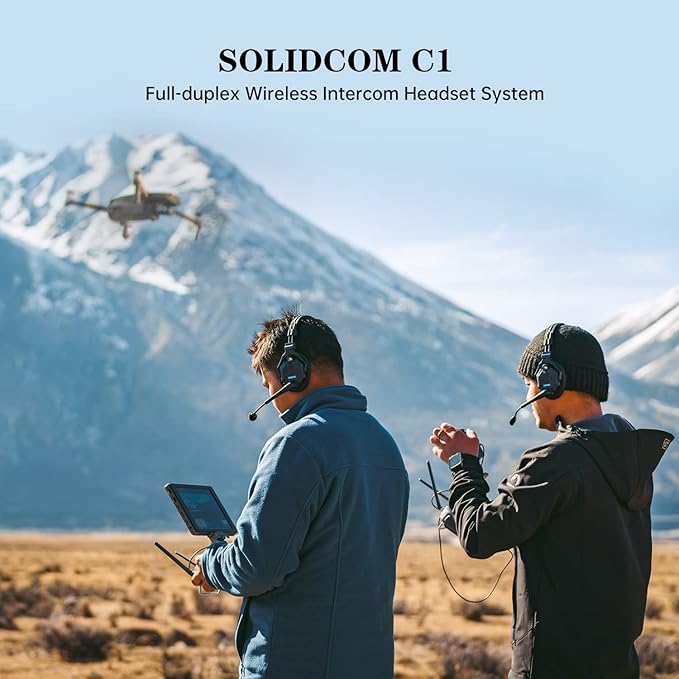 Hollyland Solidcom C1 Wireless Headset Intercom System 4-Person Full Duplex 1100ft Team Communication Group Talk Single-Ear Headset with 1 Master & 3 Remote Headsets