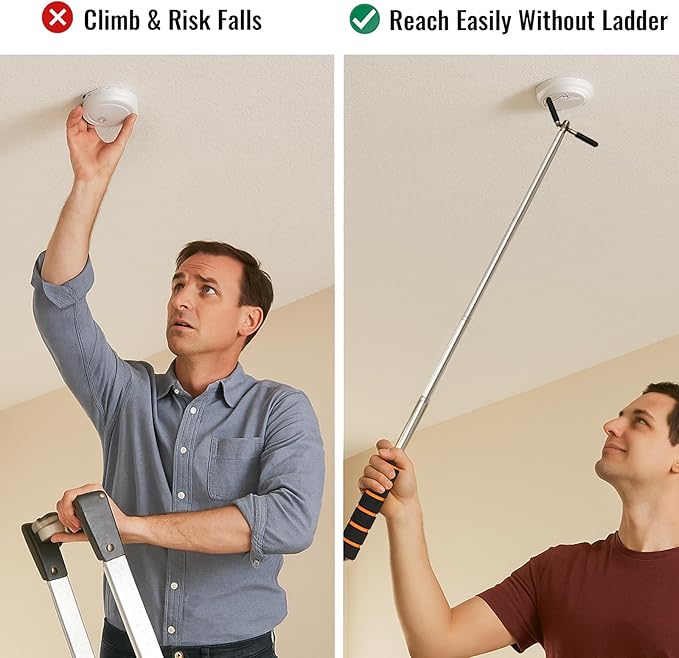 Extendable Safety Tester Pole – Manual Stainless Steel Rod for Reaching Smoke Alarm Buttons and Exit Signs, 1 Pack – Easily Access High Areas Without a Ladder for Safer Inspections