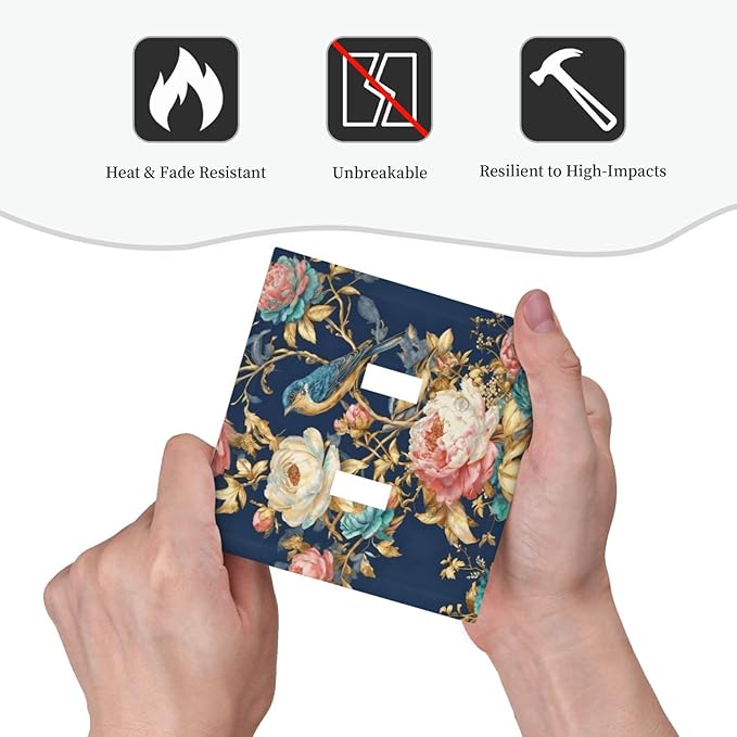 Bvtewkhz Floral Birds Morris 2 Gang Double Toggle Decorative Outlet Covers Light Switch Plate Electrical Receptacle Switchplate For Bathroom Kitchen Bedroom