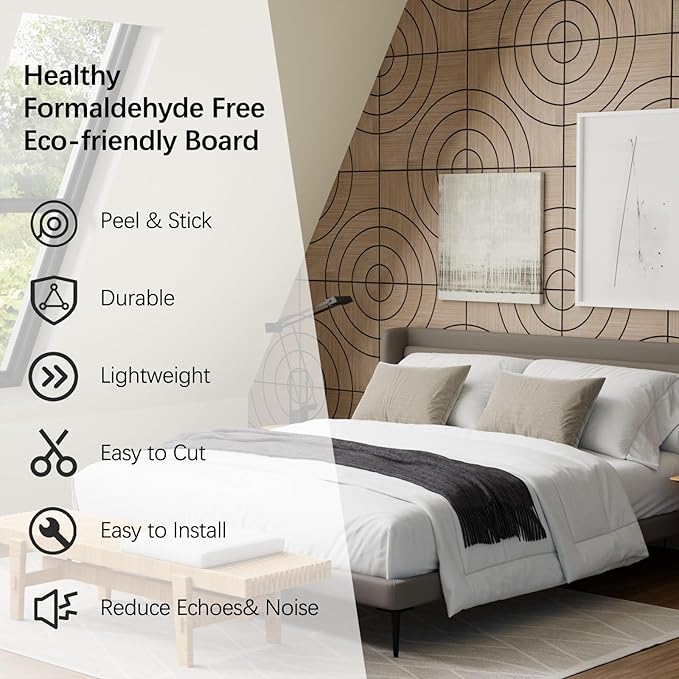 ARMURO 4 Packs Acoustic Wall Panels - Self-Adhesive 3D Wood Slat Wall Panel- Peel and Stick Sound Absorbing Panels for Noise Reducing - Feature Wall Decor for Home & Office
