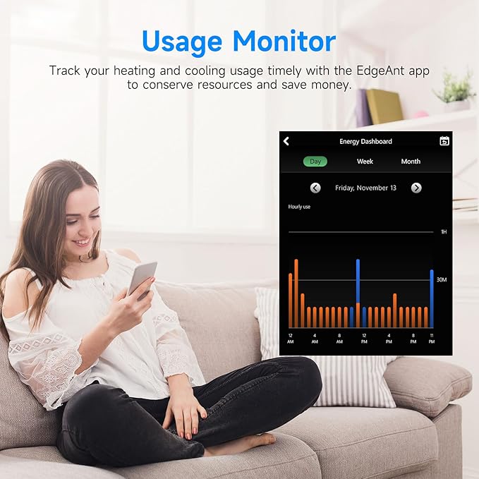 Smart Thermostat for House, WiFi Thermostat Compatible with Alexa and Google Assistant,7day x 8period Programmable Control Tuya/Smart Life, Energy Saving, C-Wire Require (Black)