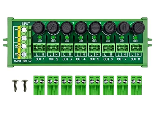 Screw Mount AC 24-250V 8 Channel Pluggable Top Wiring Terminal Block Power Distribution Fuse Module, HCDC HD065VP