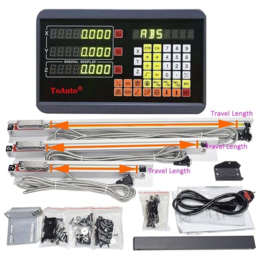 FASTTOBUY 3 Axis Digital Readout 5um Precision Linear Glass Scale 450mm+5500mm+400mm DRO Display for CNC Wire Cutting Milling Machine （18"+22"+16"）