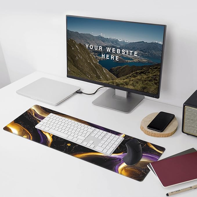 Black Marble Extended Big Mouse Pad Large,XL Gaming Mouse Pad Desk Pad,31.5x11.8inch Long Computer Keyboard Mouse Mat Mousepad with 3mm Non-Slip Base for Home Office Work-Purple and Gold Marble