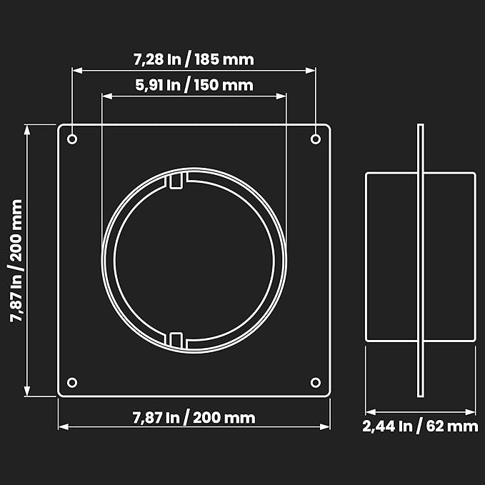 Repa Market 6" Inch Duct Connector Flange with 2 Clamps - Plastic Straight Pipe Flange for Heating Cooling - Ducting Coupling Wall Plate with Adjustable Stainless Steel Hose Clamps