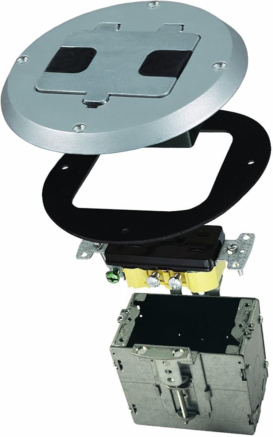 RACO 6239SS Floor Kit with Recessed Duplex 15A TR Device and Adjustable Steel Box, 1-Gang, Stainless Steel