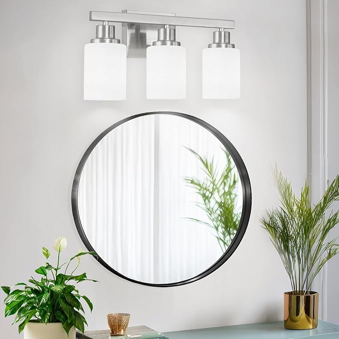 DIKAIDA 3-Light Bathroom Light Fixtures, Nickel Vanity Light, Modern Bathroom Wall Lights Over Mirror, Farmhouse Wall Sconces Lighting for Bedroom Living Room