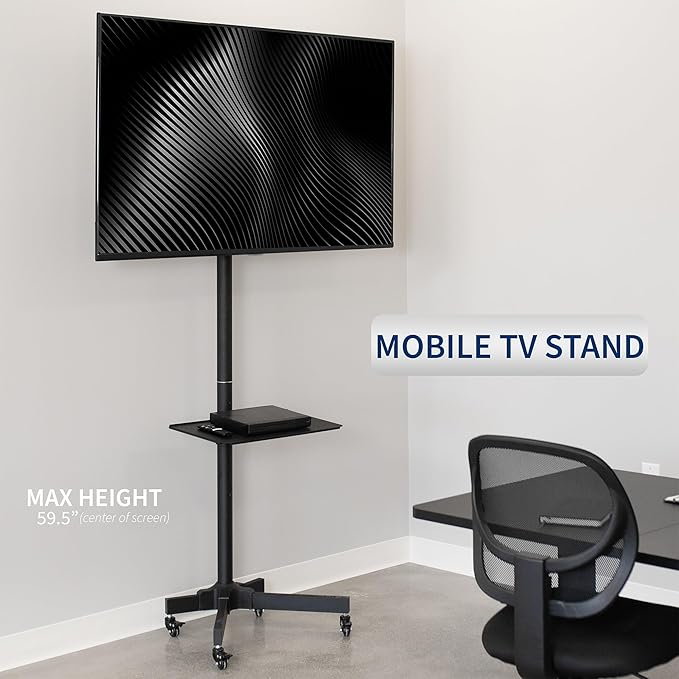 VIVO Mobile TV Cart for 13 to 60 inch Screens up to 55 lbs, LCD LED OLED 4K Smart Flat and Curved Panels, Rolling Stand with Laptop DVD Shelf, Locking Wheels, Max VESA 400x400, Black, STAND-TV04M
