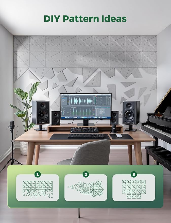 Topnaca 18 Pack Acoustic Panels Sound Absorbing for Wall Home Office, Gary Cut-line Decorative Sound Reducing Art Peel and Stick Ceiling Tiles for Recording Studio Acoustical Treatments Gaming Room