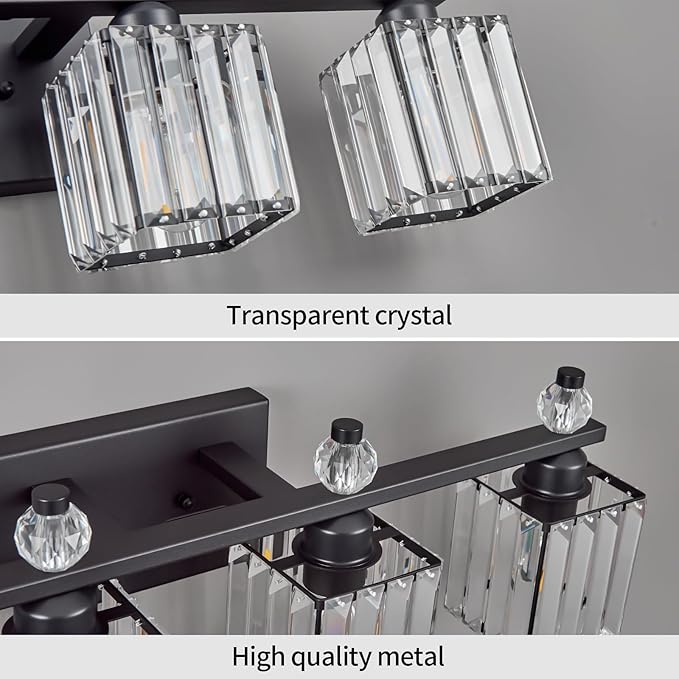 FDPBY Vanity Lights 4-Light Modern Crystal Vanity Light Sand Black Bathroom Light Fixtures Over Mirror Crystal Bathroom Vanity Lighting Fixtures