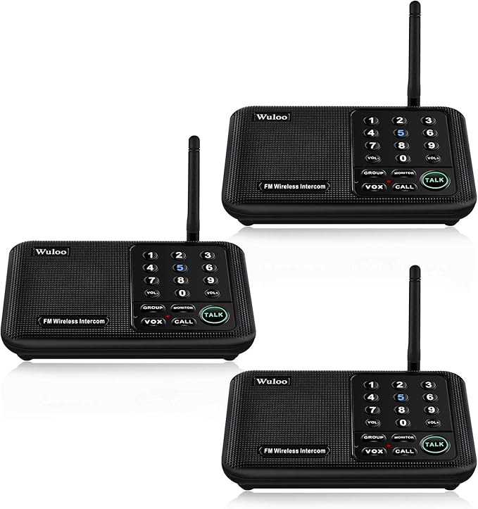 Wuloo Intercoms Wireless for Home 5280 Feet Range 10 Channel 3 Code, Wireless Intercom System for Home House Business Office, Room to Room Intercom, Home Communication System (3 Packs, Black)