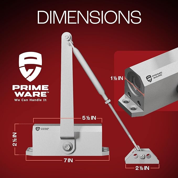 PrimeWare DC-300 Automatic Adjustable Door Closers for Home | Soft Close, No Slam | Residential and Commercial Door Closer | Level 3 | for Doors Weighing 90-140 lbs | Hydraulic Door Spring - Nickel
