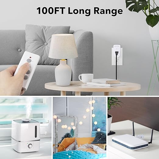 BN-LINK Wireless Remote Control Outlet Electrical Switch for Lights, Fans, Christmas Lights, Small Appliance, 100ft Long Range White 10A/1200W, 1 Remote + 1 Outlet, ETL & FCC Certified