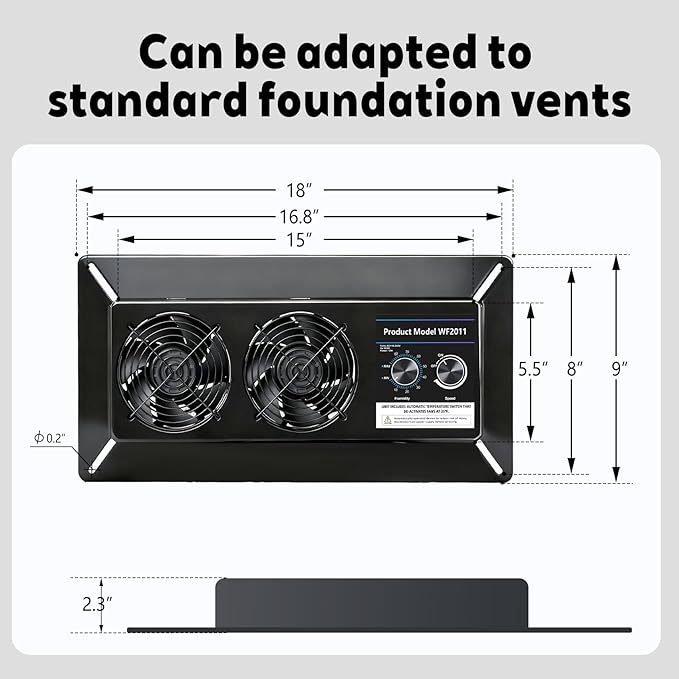 Pewoaoa 220 CFM Crawlspace Vent Fan, With Humidistat, Crawlspace Fans, For Moisture Reduction, Radon Mitigation, Freeze Protection, Ideal for Basement, Attic, Crawl Space Fan Vent(Air Out)