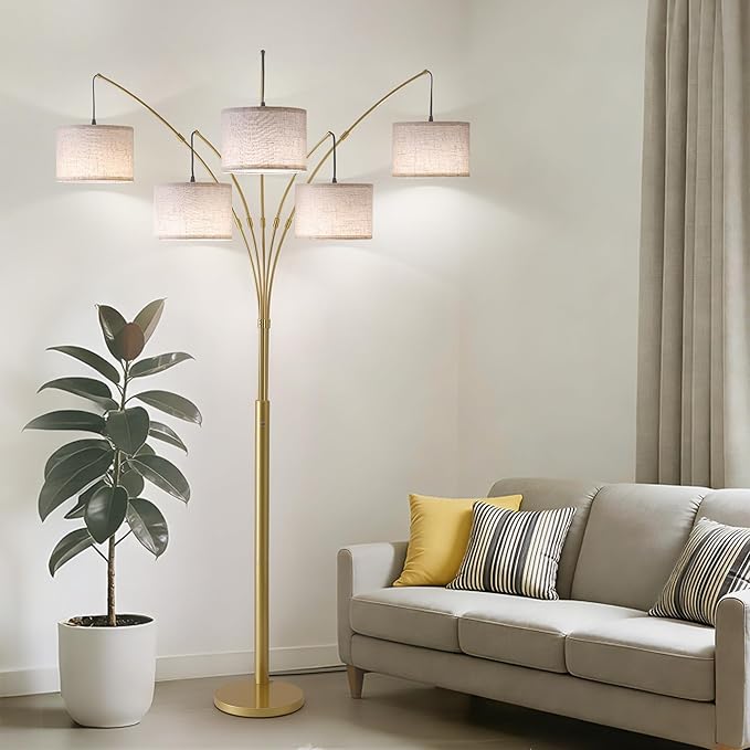Fansdrick Gold Floor Lamps for Living Room, 4000LM Super Bright Arc Floor Lamp with Remote Control, Large Tall Floor Lamps with Stepless Dimmable, 80" Mid Century Tree Floor Lamp for Bedroom, Office