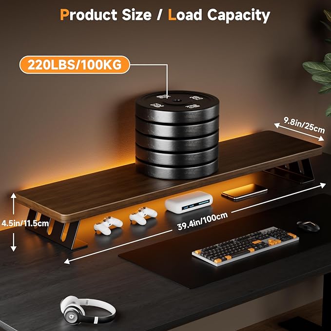 NestNeat Dual Monitor Stand Riser, 39 Inch Large Wood Monitor Stands for 2 Monitors, Desk Monitor Riser for Computer/Laptop/Printer/TV, Stand Riser up to 220 lbs