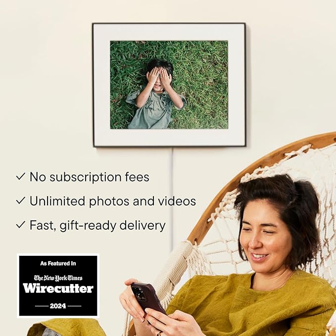 Aura Walden 15" WiFi Digital Picture Frame | Wirecutter's Best Digital Frame for Gifting | Send Photos from Your Phone | Quick, Easy Setup in Aura App | Free Unlimited Storage | Ink with White Mat