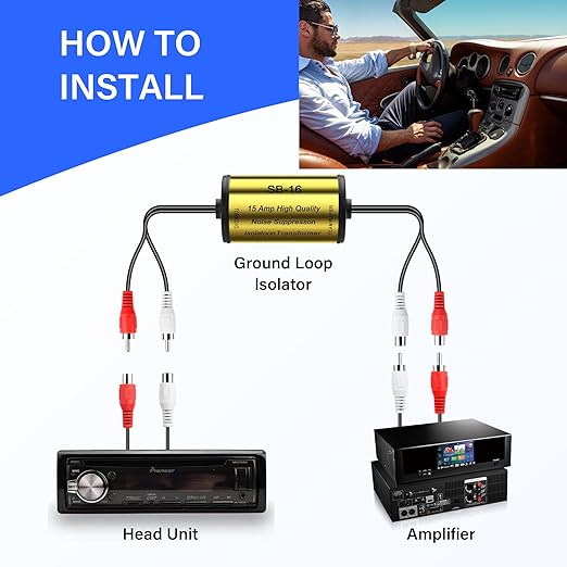 PNGKNYOCN Car Stereo Noise Suppressor, 15A RCA Stereo 2 Channel Ground Loop Noise Suppressor for Car Audio Home Stereo