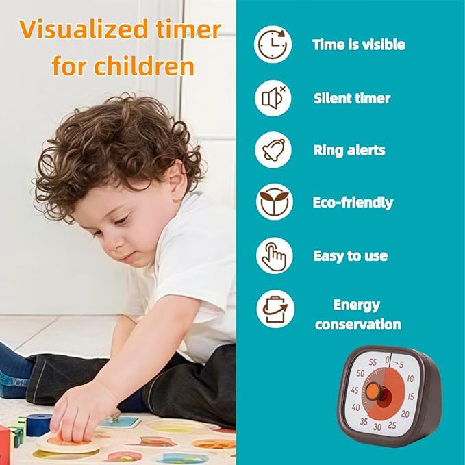 Visual Timer for Kids - 60 Minute Visual Kids Timer for Classroom Home Office, Countdown Timer for Cooking Teaching Working Meeting (Chocolate)
