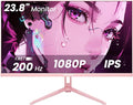 SKitphrati Pink 24 inch Gaming Monitor 200Hz Refresh Rate FHD 1080p Resolution Fast IPS Panel 1ms GTG Response Time Adaptive Sync Built-in Speakers Pink Monitor
