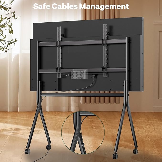 Sylvox TV Floor Stand for 65-75 Inch TVs, Heavy Duty Rolling TV Stand Max Load 132LBS/60kg, Mobile TV Cart with Lockable Wheels, Universal Flat/Curved Screen Mount, VESA 200x200 to 1200x600mm