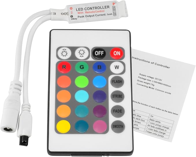 ABI Inline IR Controller with 24 Key Remote for 12V RGB LED Strip Light