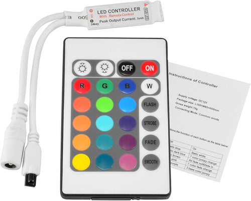 ABI Inline IR Controller with 24 Key Remote for 12V RGB LED Strip Light