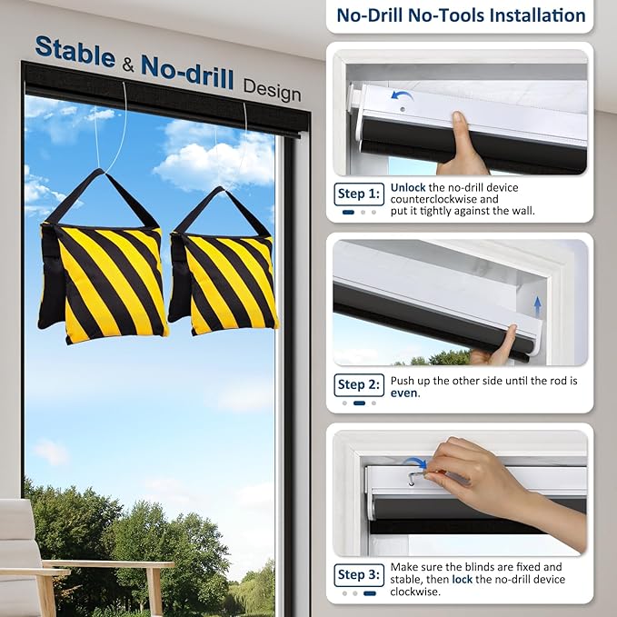 MANSNIX Smart Motorized Blinds with Remote, Cordless No-Drill Automatic Roller Shades, Blackout Electric Blind for Windows, Black, 33 x 72