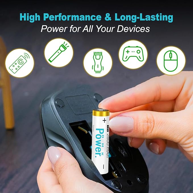 DMK POWER Rechargeable AA Batteries,2800mAh High Capacity Batteries 1.2V NiMH Low Self Discharge (4pcs)