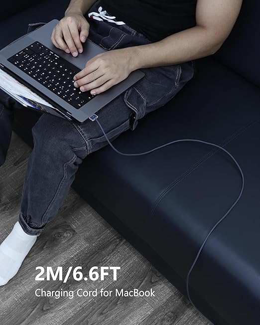 ZeitNah Upgraded USB-C to Magnetic Charging Cable for MacBook Pro/Air (2021-2025), 140W Fast Charging, 6.6ft Braided Replacement Power Cord for MacBook Charger, Midnight