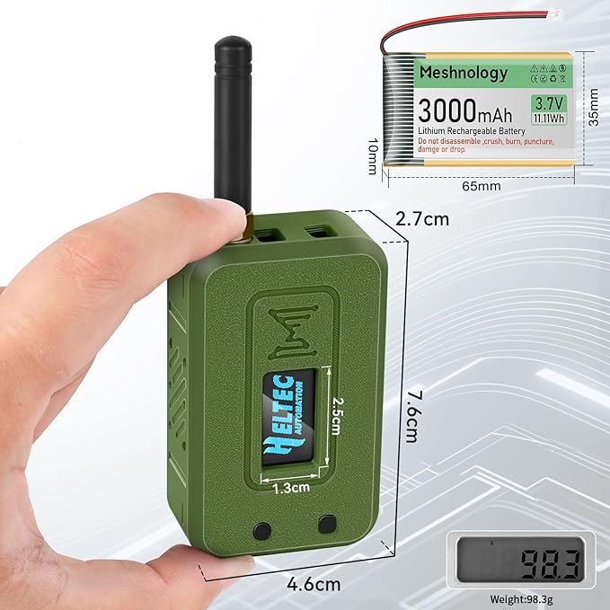 Meshnology 1 Set ESP32 Lo Ra V3 Module Board with 915 MHz Antenna + 3000mAh Battery + Case - WiFi Blue Tooth SX1262 CP2102 0.96” OLED Display Type C for Ar duino Mesh Tastic IOT (N35, Green)
