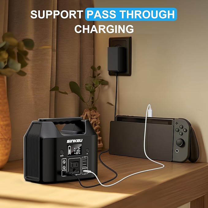 SinKeu Portable Power Station 122.8Wh, LiFePO4 Battery Solar Generator for Home Use, 150W Power Bank with AC Outlet for Camping, RV, Emergency Backup