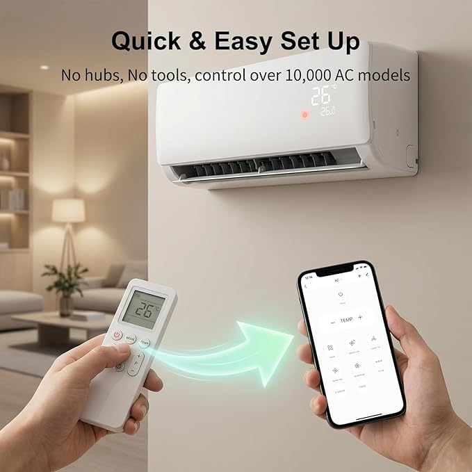 WOOX Smart Air Conditioner & Heater Pump Controller, WiFi IR Remote Control for Mini Split AC, Portable & Window AC, Temperature and Humidity Automation Controllers, Compatible with Alexa/Google