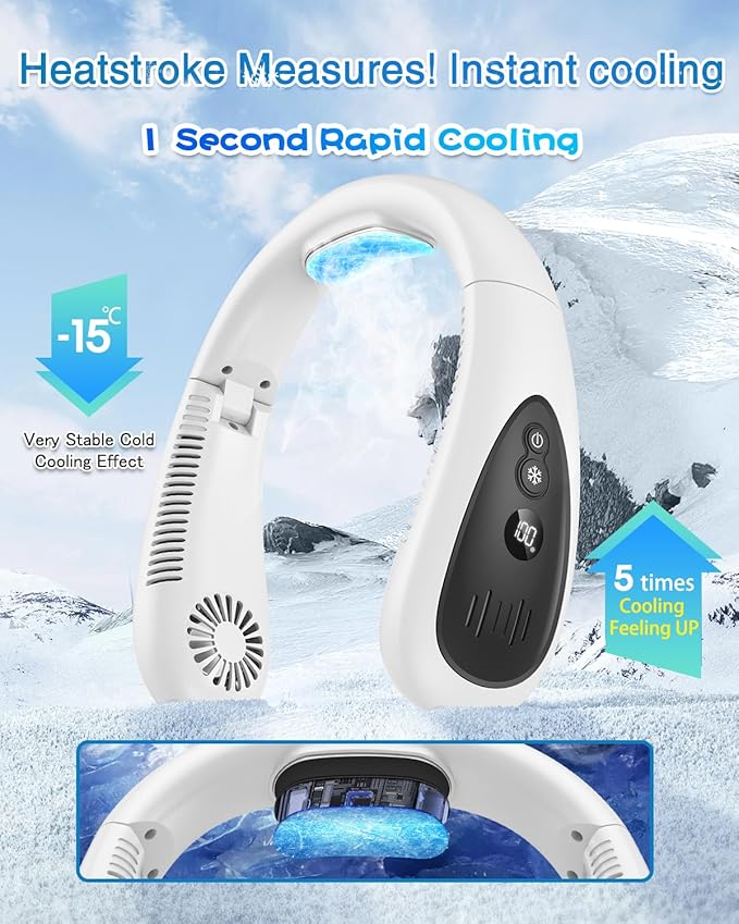 GAITIR Neck Air Conditioner, Portable Neck Fan with Cooling Plate 360°Cooling Airflow, 5000mah Rechargeable USB Fan Hands Free Bladeless Wearable Foldable Mini Fan for Men Women Home Office Outdoor