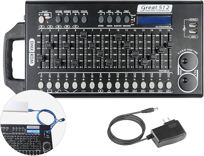 DMX 512 Stage Light Controller - 512 Channel DMX Lights Controller with Built-in Program and RDM Dip Switch Function