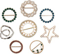 T-Shirt Clips 9 PCS, Clothes Corner Knotted Button, Fashion Alloy Pearl Rhinestone Circle Clip Buckle Round Shirt Silk Scarf