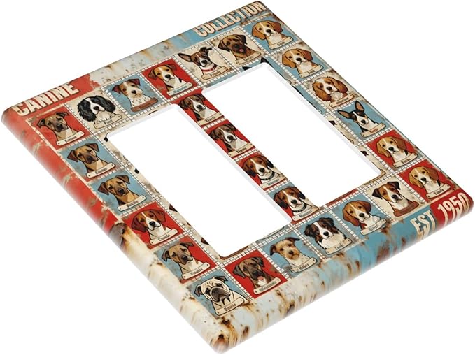 Bvtewkhz Dogs Funny Puppy Pets Vintage 2 Gang Double Rocker Decorative Outlet Covers Light Switch Plate Electrical Receptacle Switchplate For Bathroom Kitchen Bedroom