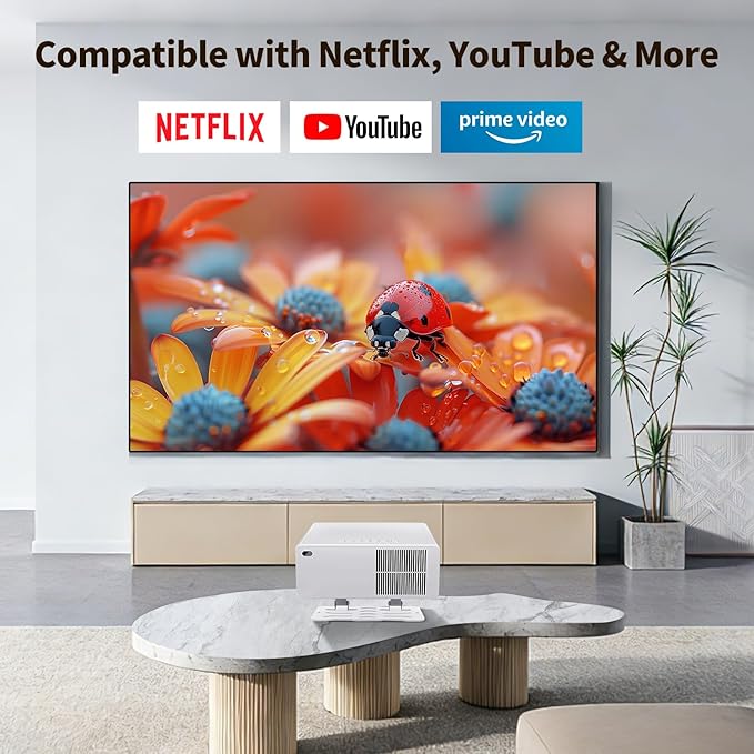 [1800 ANSI & Auto Focus] Smart Mini Projector with WiFi 6 and Bluetooth, 4K Support Outdoor Movie Projector, Native 1080P Dolby Audio Portable Projector for Bedroom/Home/Celling