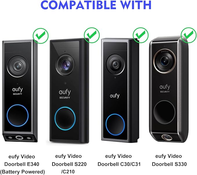 CaGuan Adjustable Doorbell Mount(35°-145°) for eufy Video Doorbell E340, No-Drillng Mounting Bracket,Left/Right Adjustable,Wide Viewing Angle,Ideal for Apartment/houses, Black