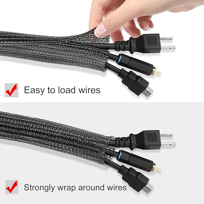 Moxita 10ft - 3/8 inch Cord Protector Cable Sleeve Split Wire Loom Tubing for Power Cord Audio USB Cable, Cord Sleeve Cable Management for TV Computer, Cord Protectors from Pets Chewing, Black