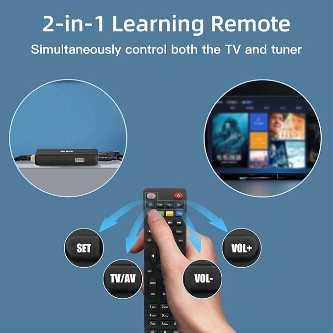ZJBOX Digital Converter Box for TV,1080P ATSC tv Tuner Box with hdmi Output and 3RCA Cables Hidden Behind TV，with Power Adapter，2-in-1 Remote，TV Program Recording&Playback,USB Media Player