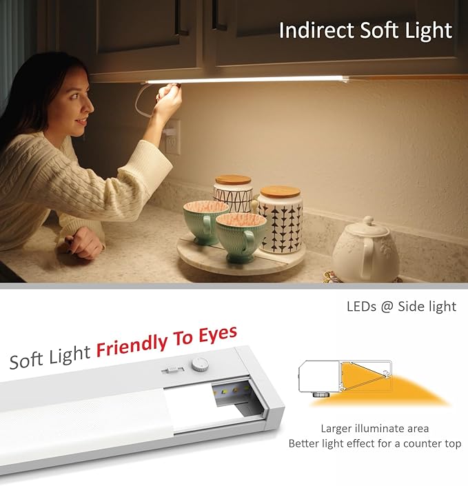 Leetdud Under Cabinet Lighting Plug in or Hardwired Built-in Dimmer, 18 Inch 9W, 5CCT 2700/3000/3500/4000/5000K, Linkable Counter Lights for Kitchen, ETL Dimmable LED Light Fixture, White