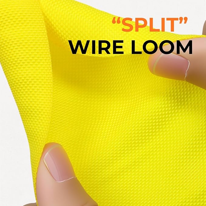 Holed 3/8 inch Split Braided Cable Management Sleeve for USB Cable Power Cord Audio Video Cable, High-Temperature Automotive Harness Wire Loom Cord Protector from Cat Dog Chewing (Yellow, 10FT)